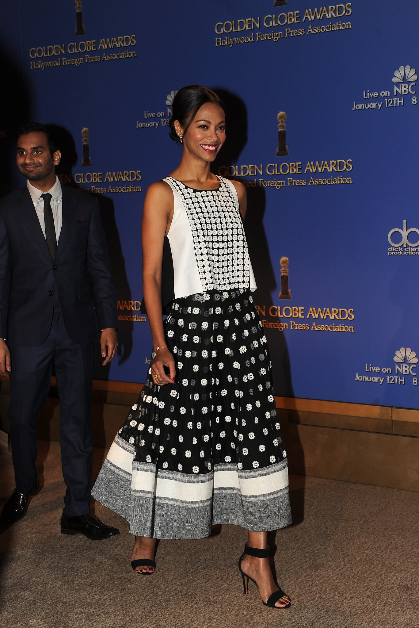 Zoe Saldana and Aziz Ansari at event of 71st Golden Globe Awards (2014)