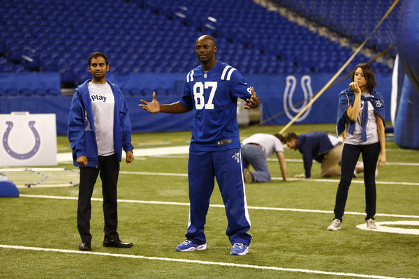 Still of Aziz Ansari, Aubrey Plaza and Reggie Wayne in Parks and Recreation (2009)