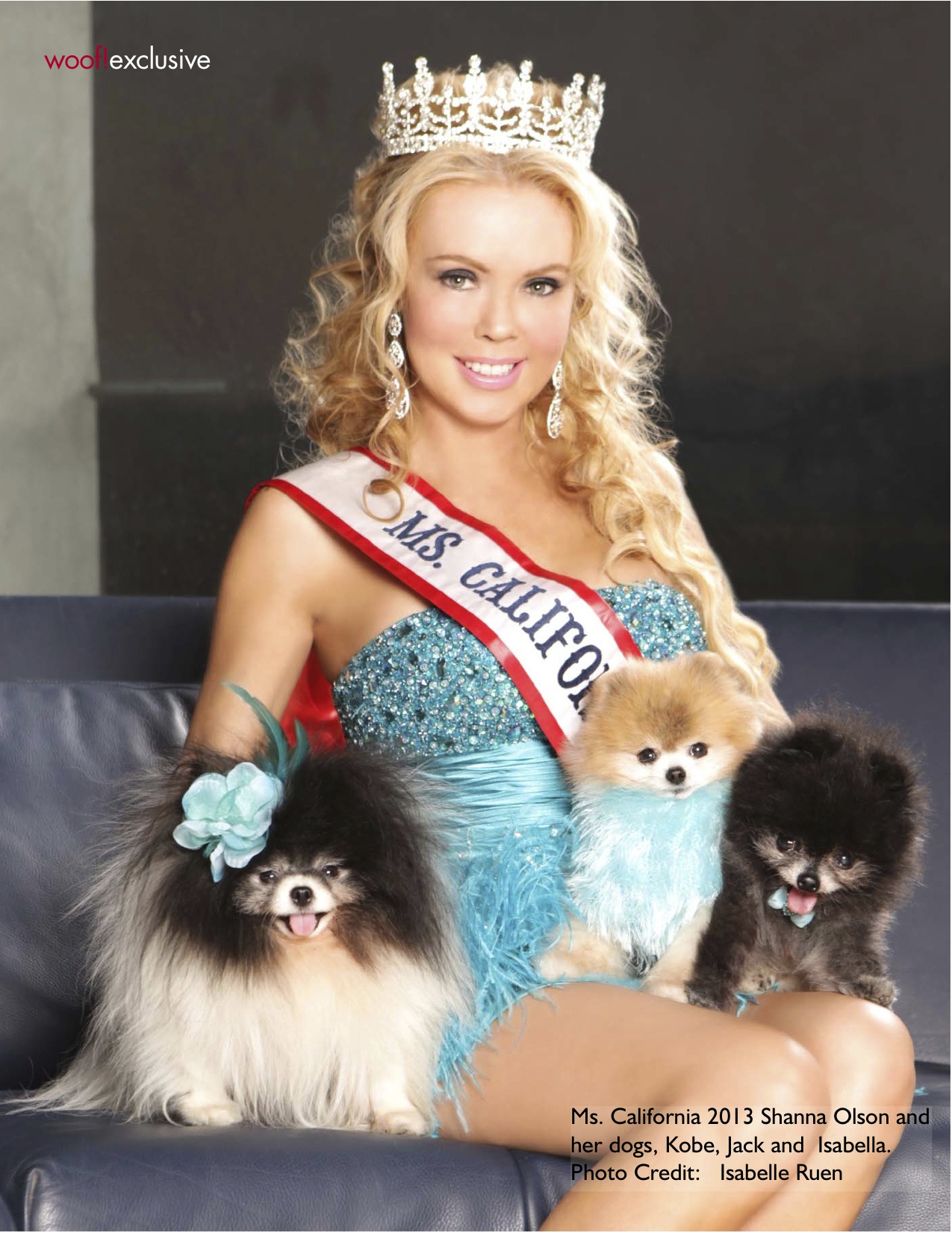 Ms. California Shanna Olson and her dogs, Woof Magazine feature