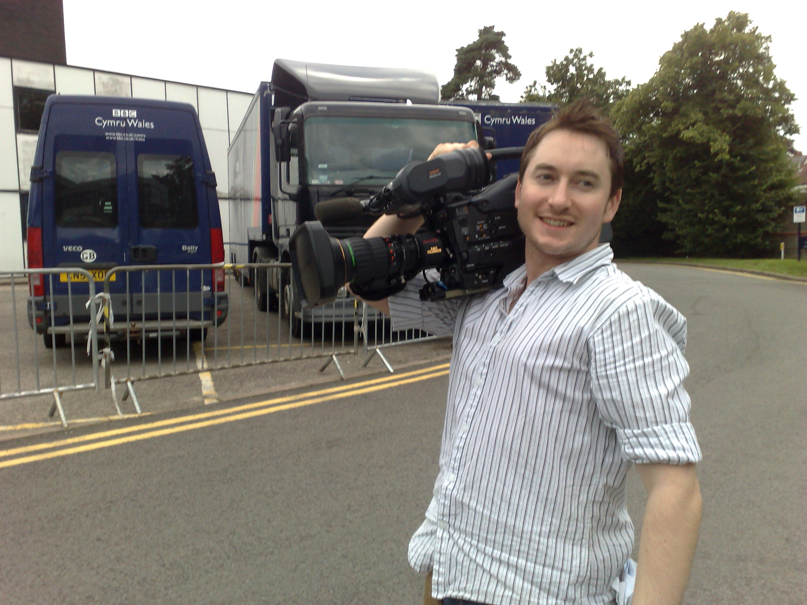 Luke Howard filming at the BBC.