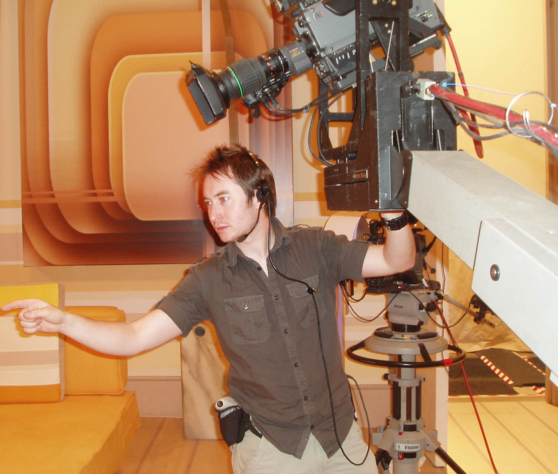 Luke Howard working as AFM on the set of Jim Jam & Sunny.