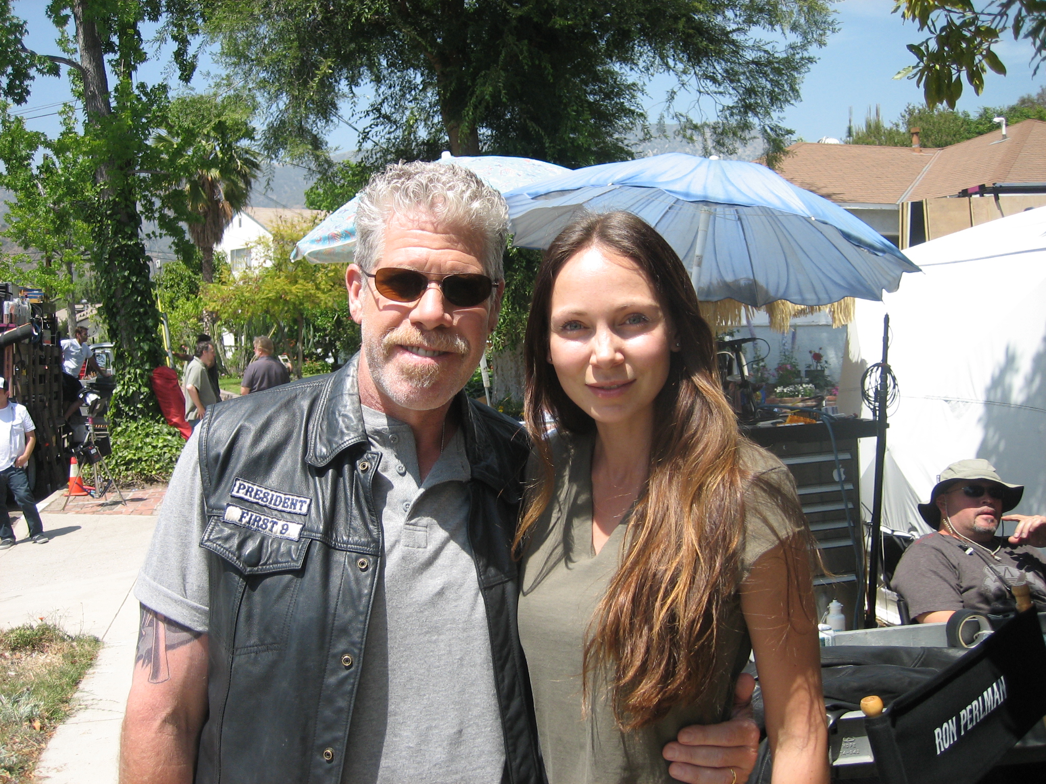 Ron Perlman and Elena Caruso on set of Sons of Anarchy