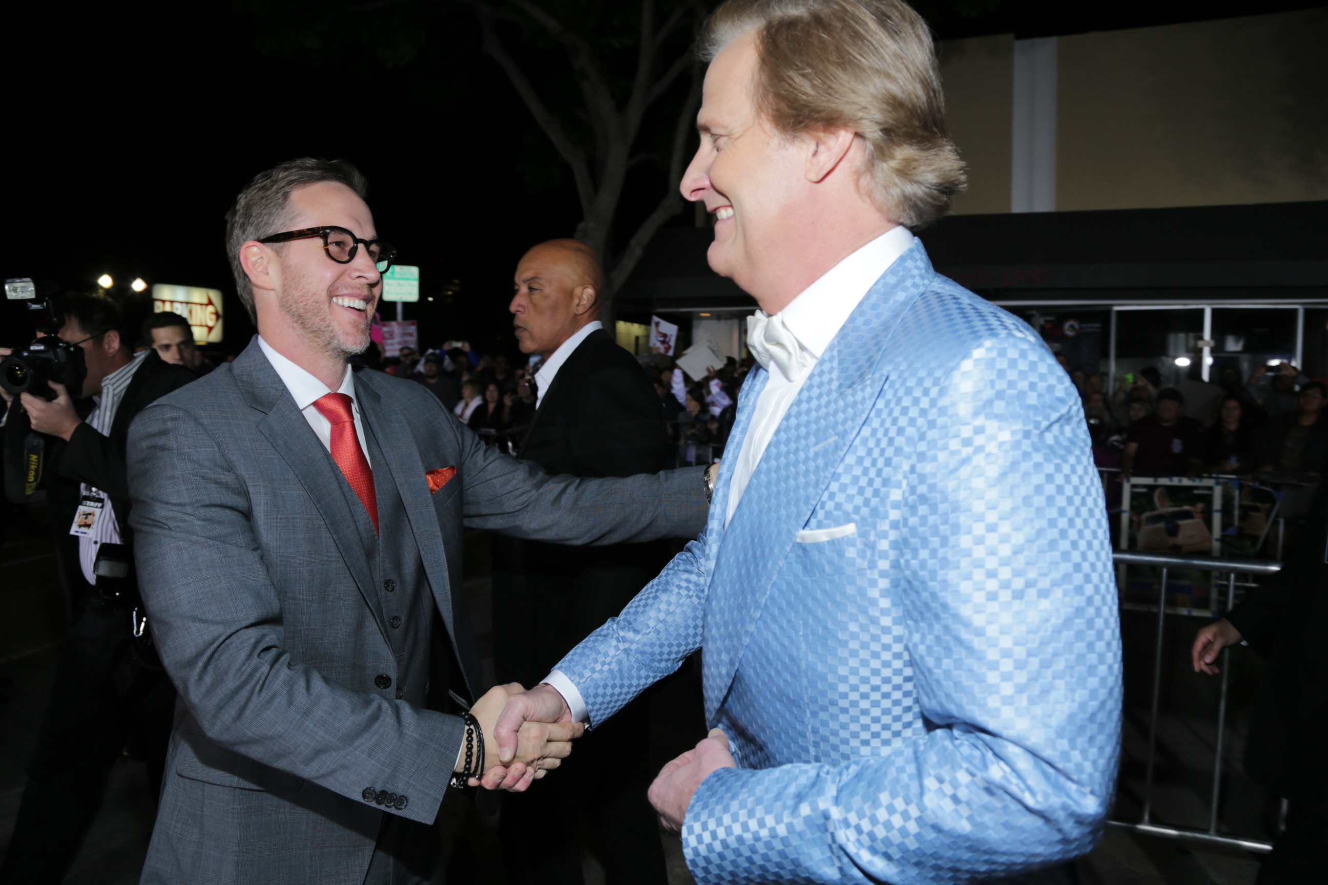 Joey McFarland with Jeff Daniels at the Dumb and Dumber To Premiere in Los Angeles.