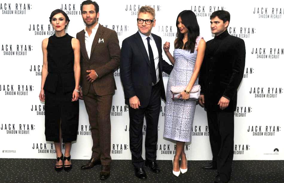 Keira Knightley, Chris Pine, Kenneth Branagh, Gemma Chan and Lenn Kudrjawizki attend the European Premiere of Jack Ryan: Shadow Recruit at the Vue Leicester Square on January 20, 2014