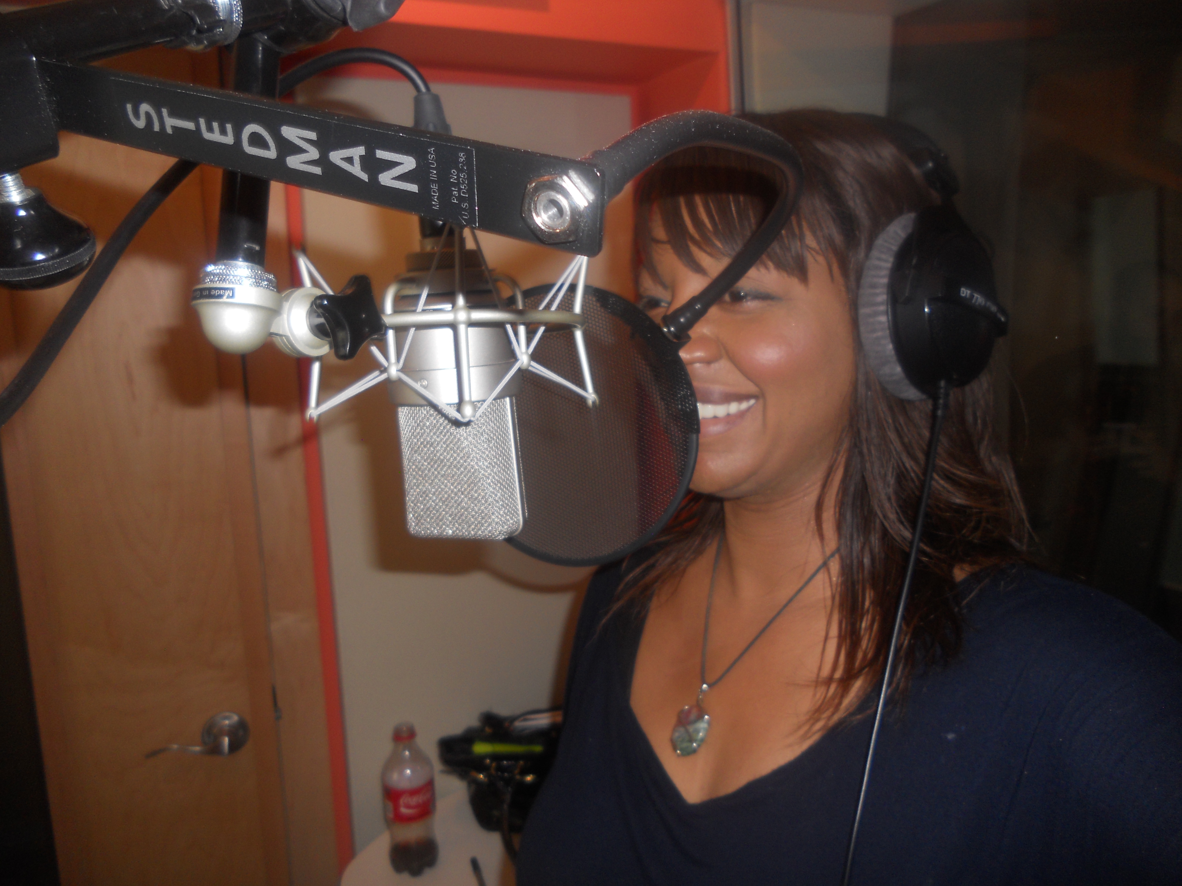 Nicole on filming voiceover for Vein Guys TV Commercial.
