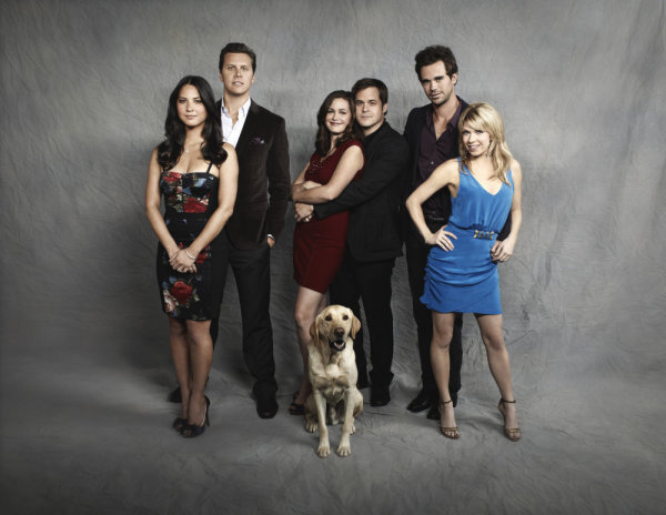 Still of David Walton, Kyle Bornheimer, Olivia Munn, Mary Elizabeth Ellis, Hayes MacArthur and Christine Woods in Perfect Couples (2010)