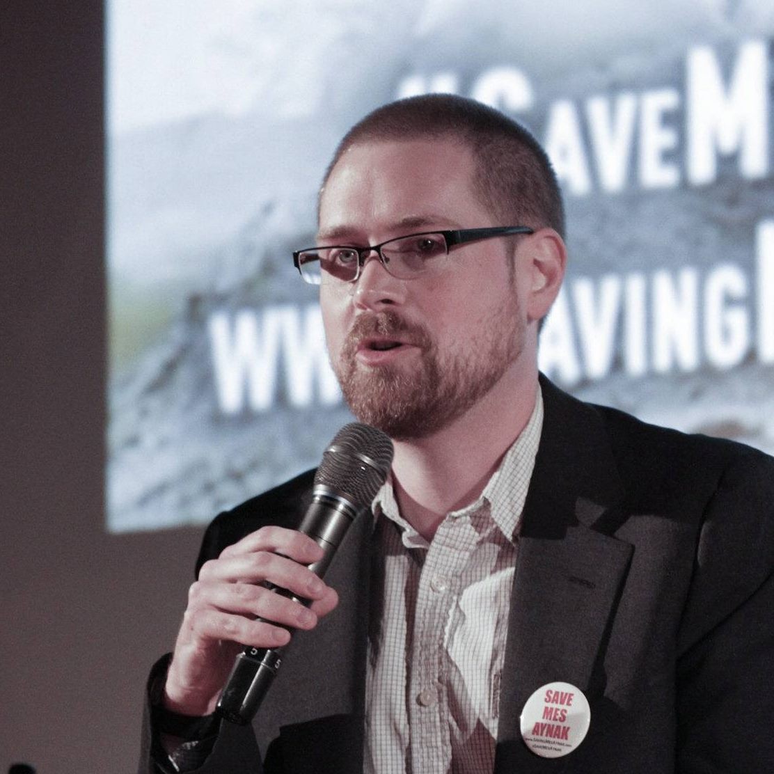 Brent E. Huffman speaking at the Chicago premiere of Saving Mes Aynak.