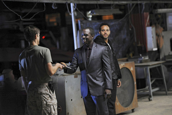 Still of Daniel Sunjata, Gbenga Akinnagbe, Mike Warren and Aaron Tveit in Graceland (2013)