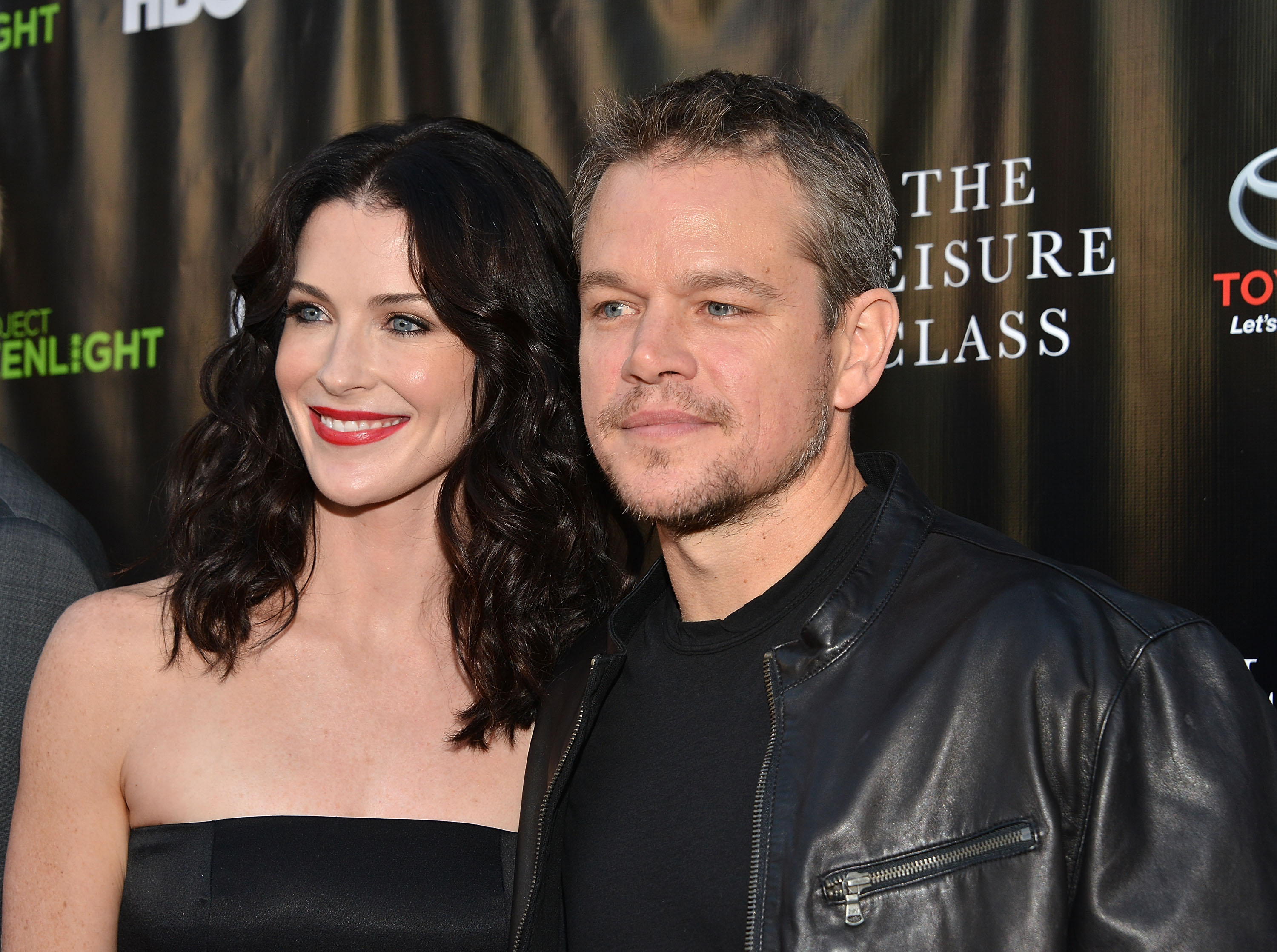 Bridget Regan and Matt Damon attend the Adaptive Studios and HBO present The Project Greenlight Season 4 Winning Film 'The Leisure Class' at The Theatre At The Ace Hotel in Los Angeles, California.