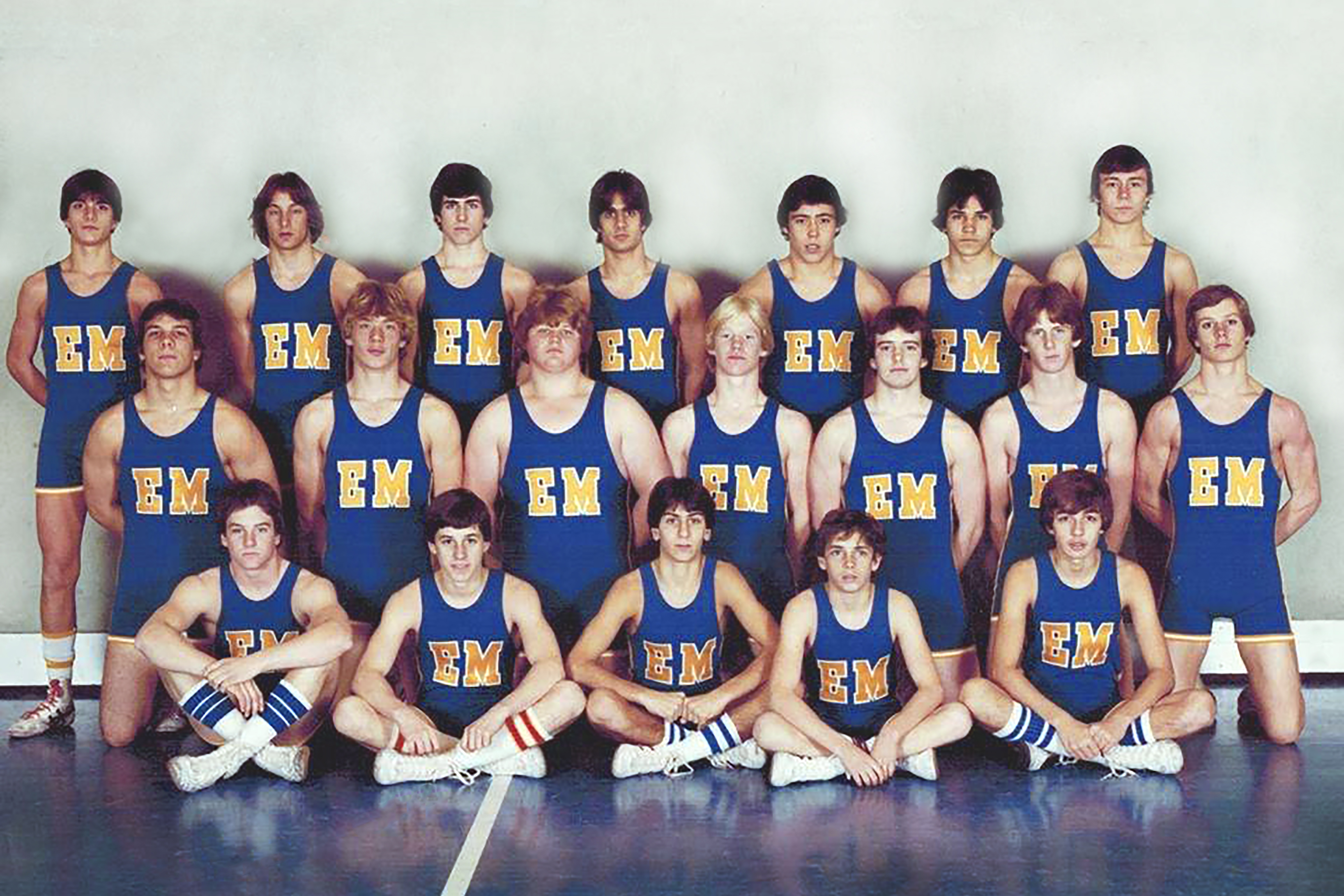 Second row far right corner - 1980 East Meadow High School Varsity Wrestling team, six years of wrestling, 4 letter varsity scholar athlete. John Dowling has a history of being a scholar athlete since he started junior high school.