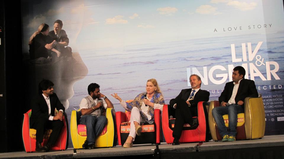 At the Media Briefing after a special screening of 'Liv and Ingmar' at IIFA 2012, Singapore : with Resul Pookutty, Liv Ullmann, Rune H. Trondsen and Amrit Pritam