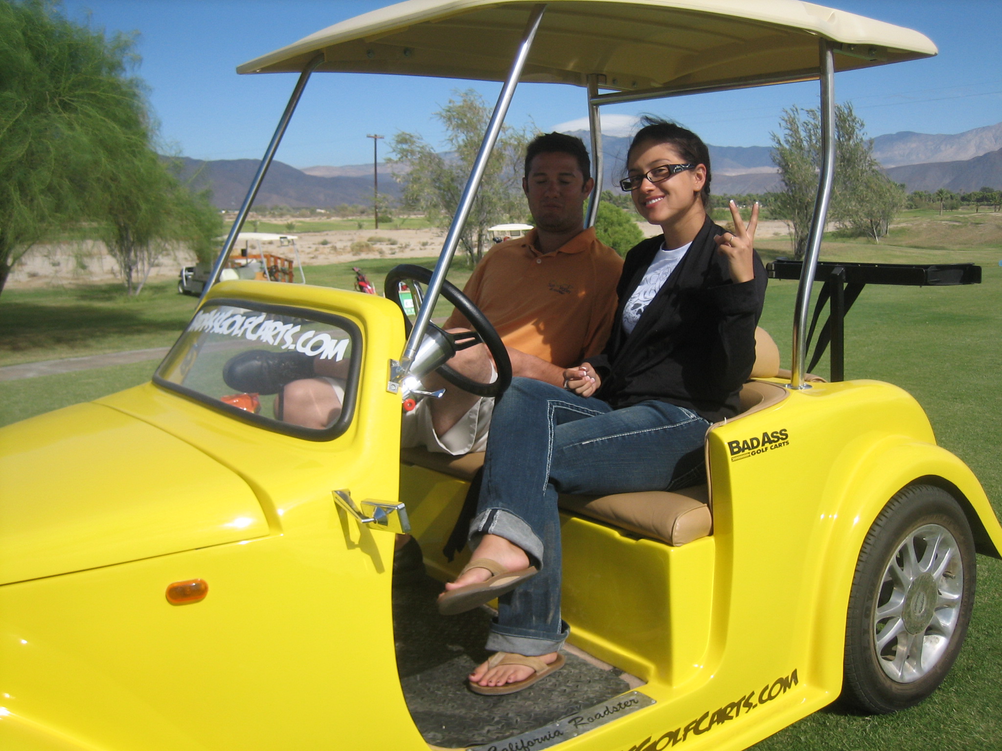 Mike Cortes and Brise Maine on the set of Hole in One.