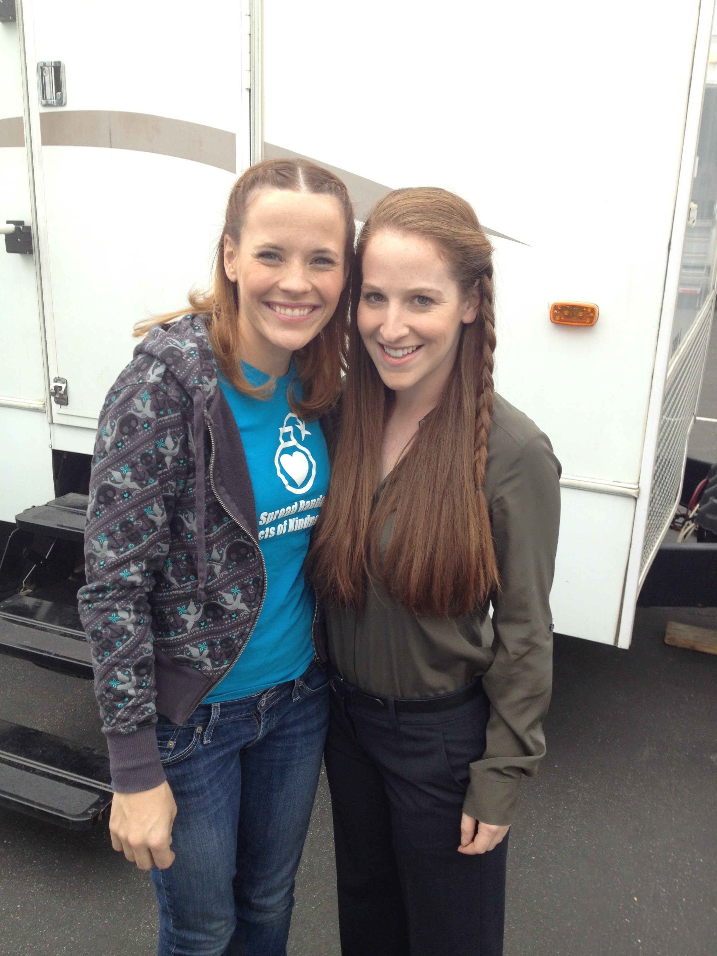 Natasha Sattler and Katie Leclerc on the set of Switched At Birth