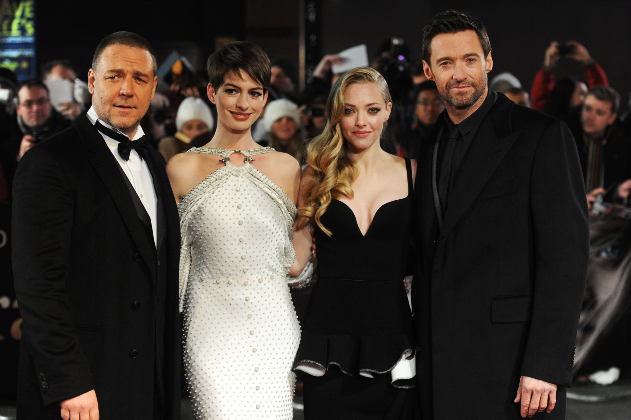 Russell Crowe, Anne Hathaway, Hugh Jackman and Amanda Seyfried at event of Vargdieniai (2012)