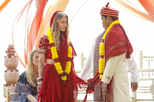 Still of Kelly Lynch, Manish Dayal and Gillian Zinser in 90210 (2008)