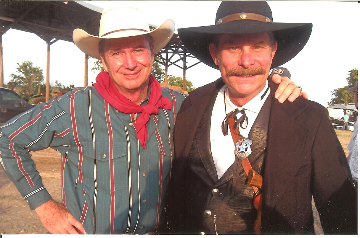 Dean Reading and actor Jeff Jamison portraying Wyatt Earp at the Cotton Gin in Maxwell, Texas.
