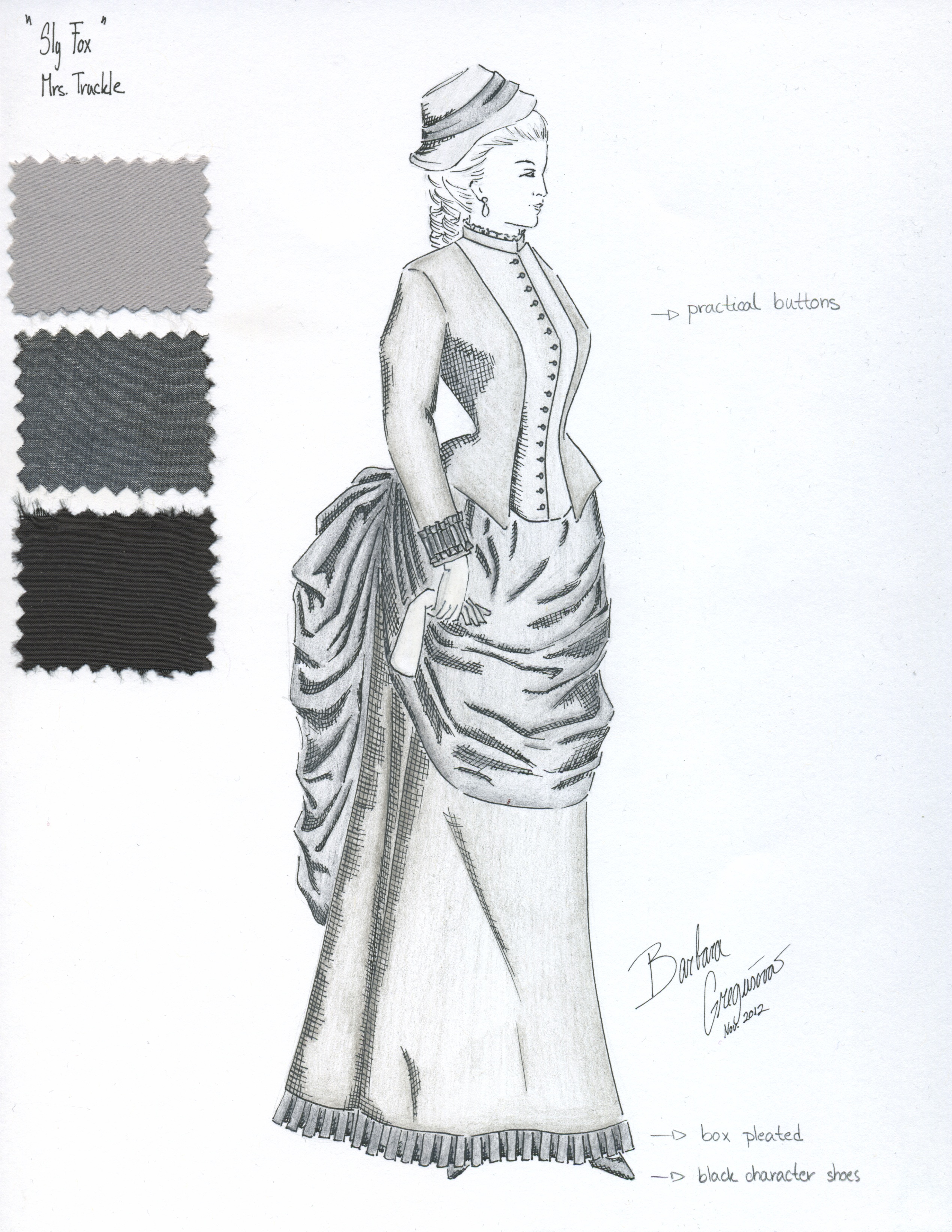 Costume Design Sketch for Mrs. Truckle in 