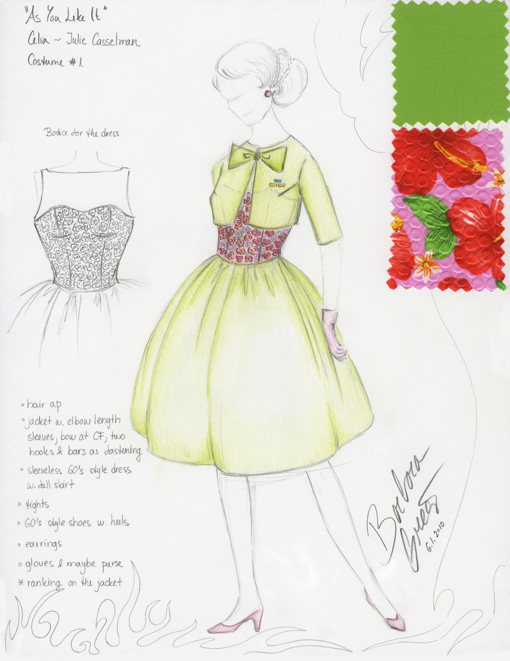 Costume Design Sketch for Celia in 