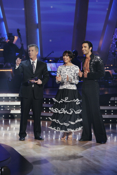 Still of Tom Bergeron, Gilles Marini and Cheryl Burke in Dancing with the Stars (2005)