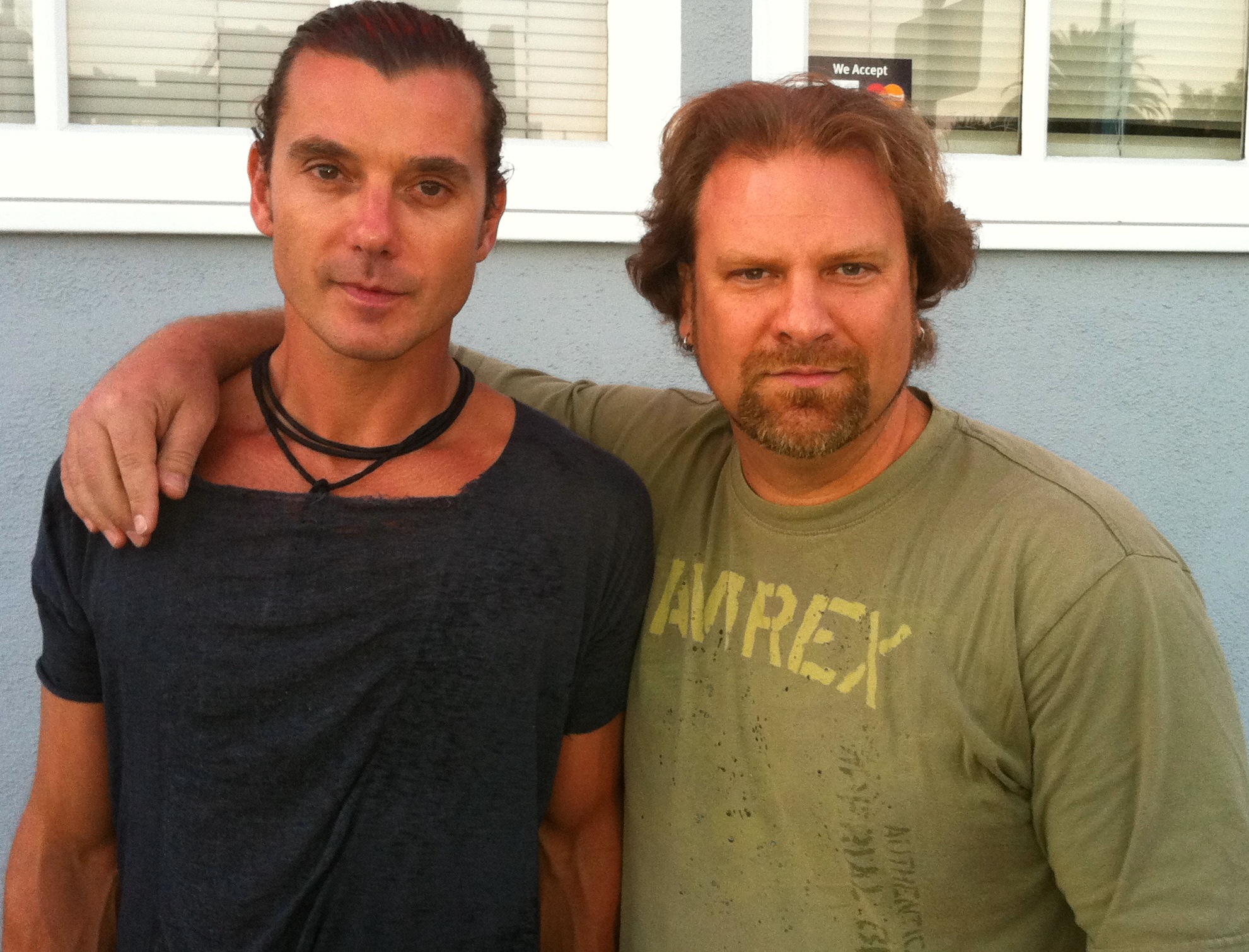 Mike Quinn and Gavin Rossdale of Bush backstage at Sunset Music Festival in Hollywood, CA