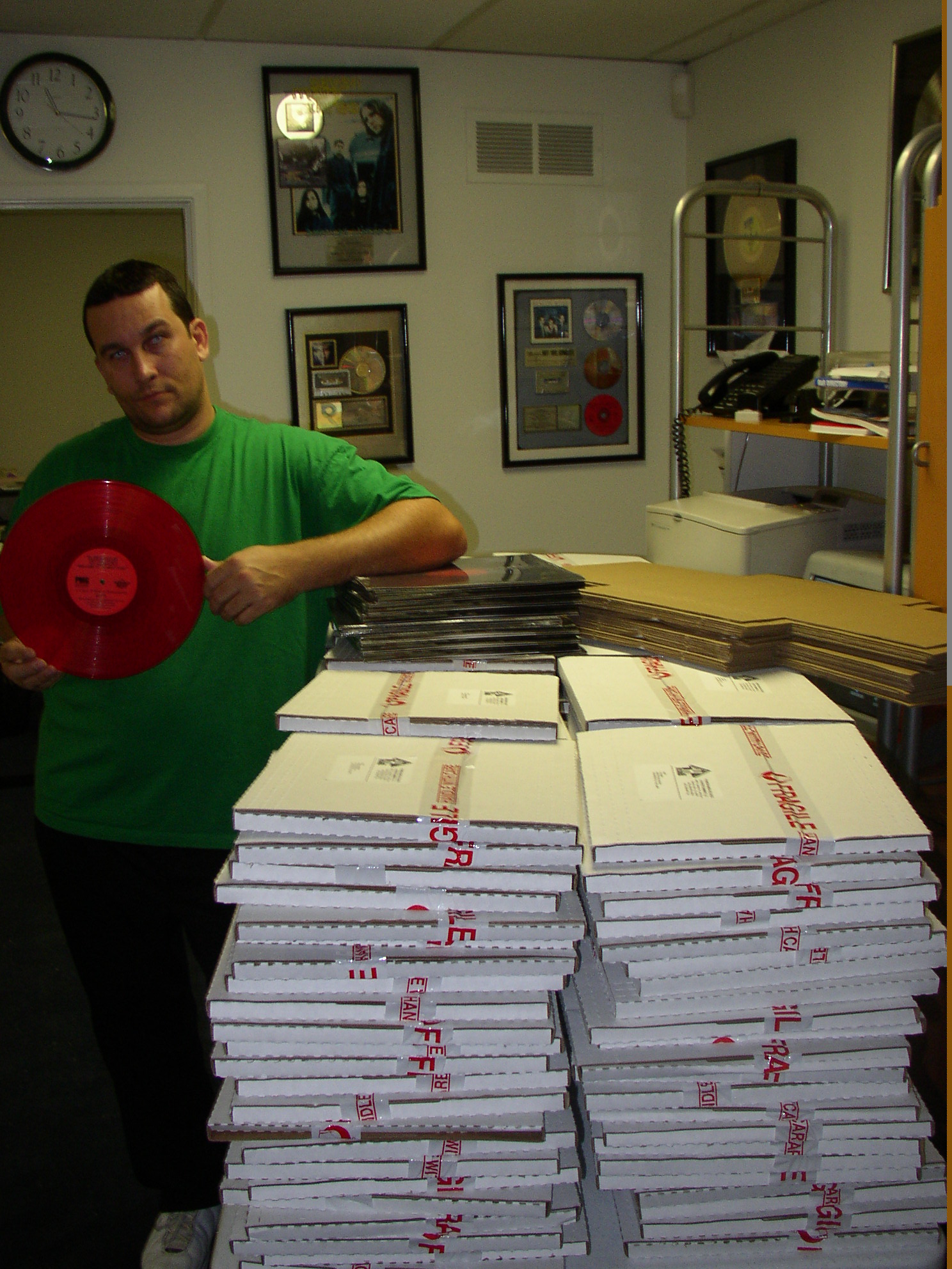 Rob Quinn in the label mail room working late radio DJ promotion