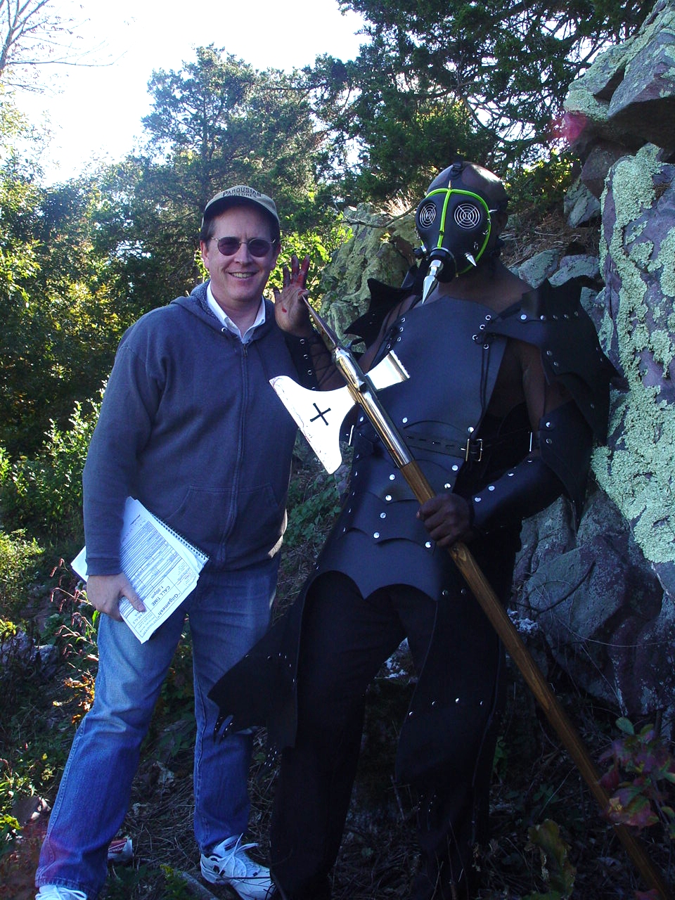 Line Producer Angel Connell enjoys a break between scenes with actor Oselito Joseph who plays the title character in 