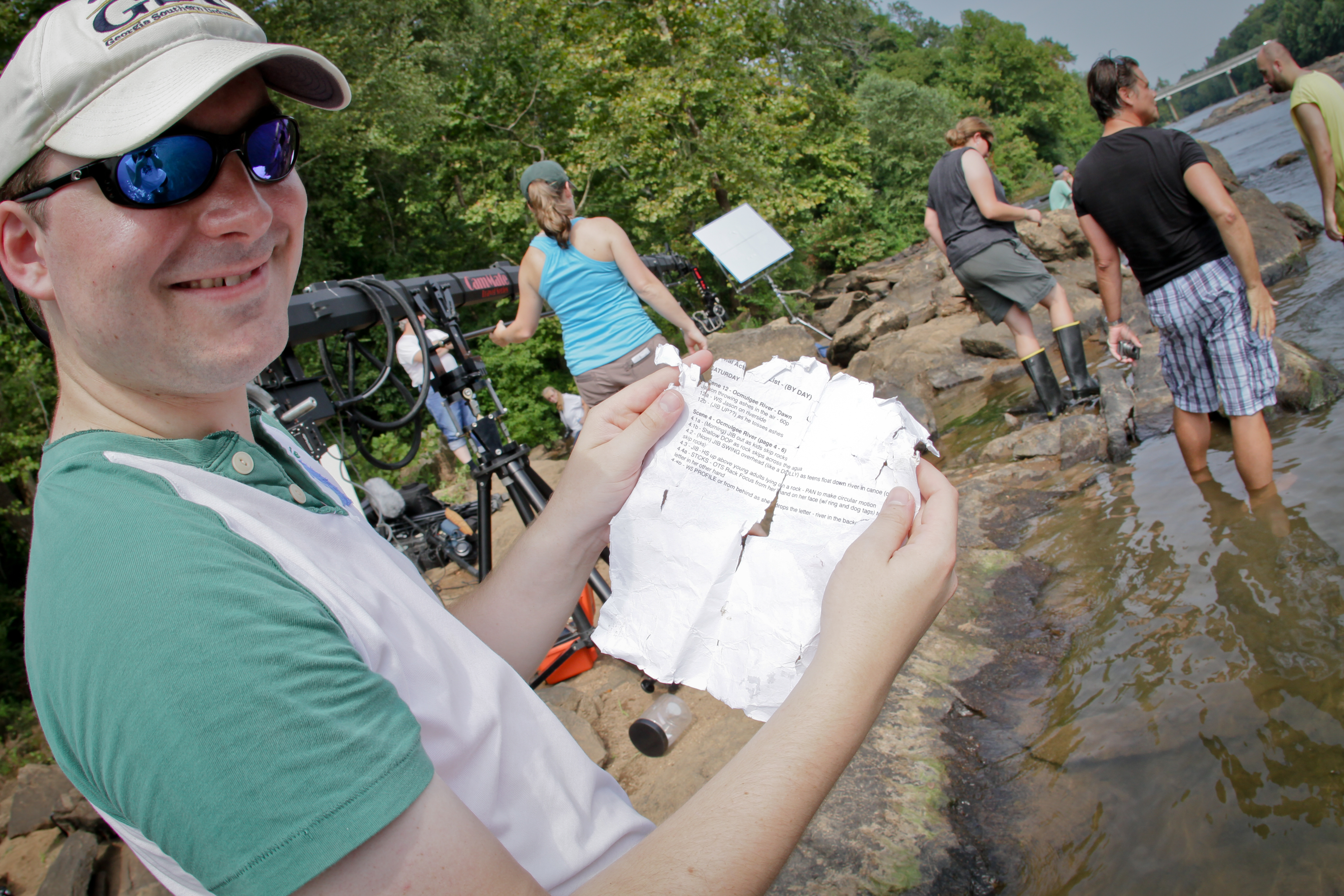 Director James Kicklighter looks over his water-damaged shot list on JamesWorks Entertainment's FINAL ACTS.