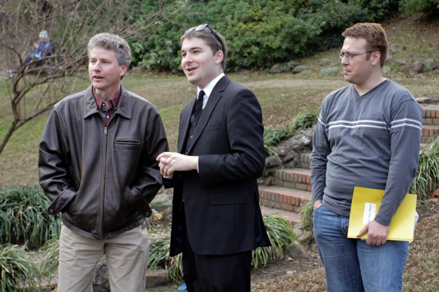 On the set of JamesWorks Entertainment's FOLLOWED. Author Will McIntosh with Director/Producer James Kicklighter and Screenwriter/Producer Mark Ezra Stokes.