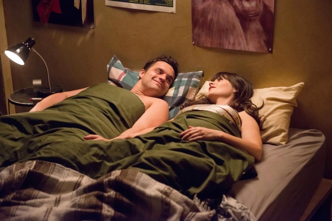 Still of Zooey Deschanel, Jake Johnson and Eddie Chen in New Girl (2011)