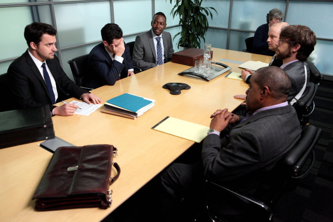 Still of Max Greenfield, Lamorne Morris and Jake Johnson in New Girl (2011)