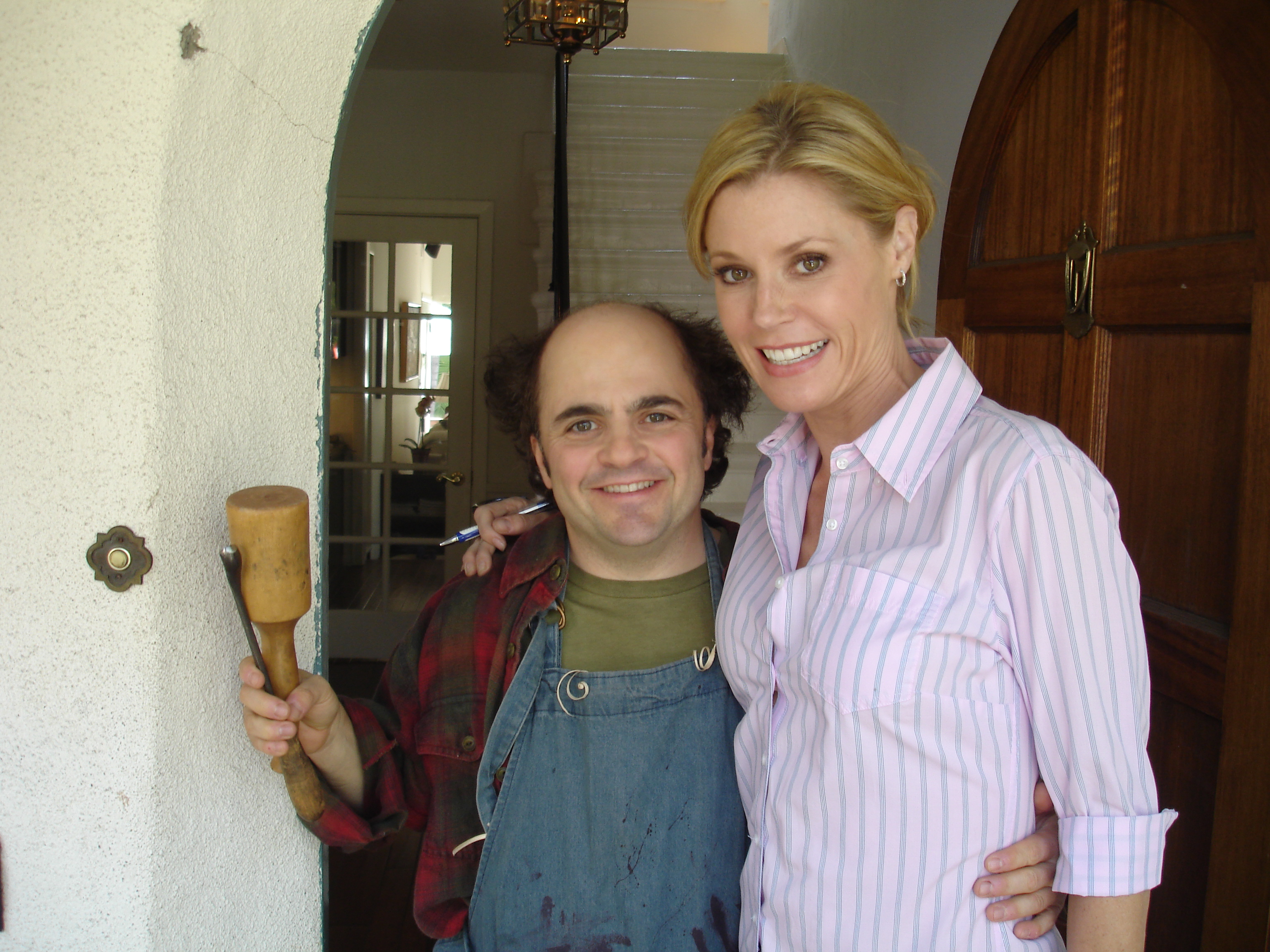 With Julie Bowen on the set of Modern Family.