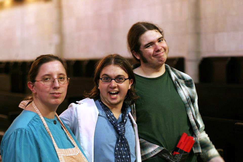 Frankie Frain with the cast of I Need to Lose Ten Pounds. St. Georges Cathedral in Newport, RI.
