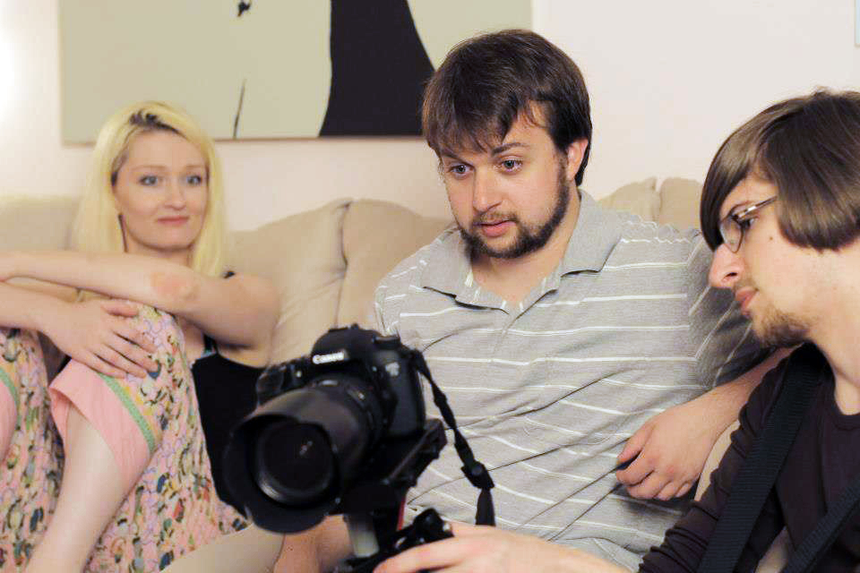Maya Murphy, Frankie Frain, and Daniel Leich on the set of Sexually Frank.