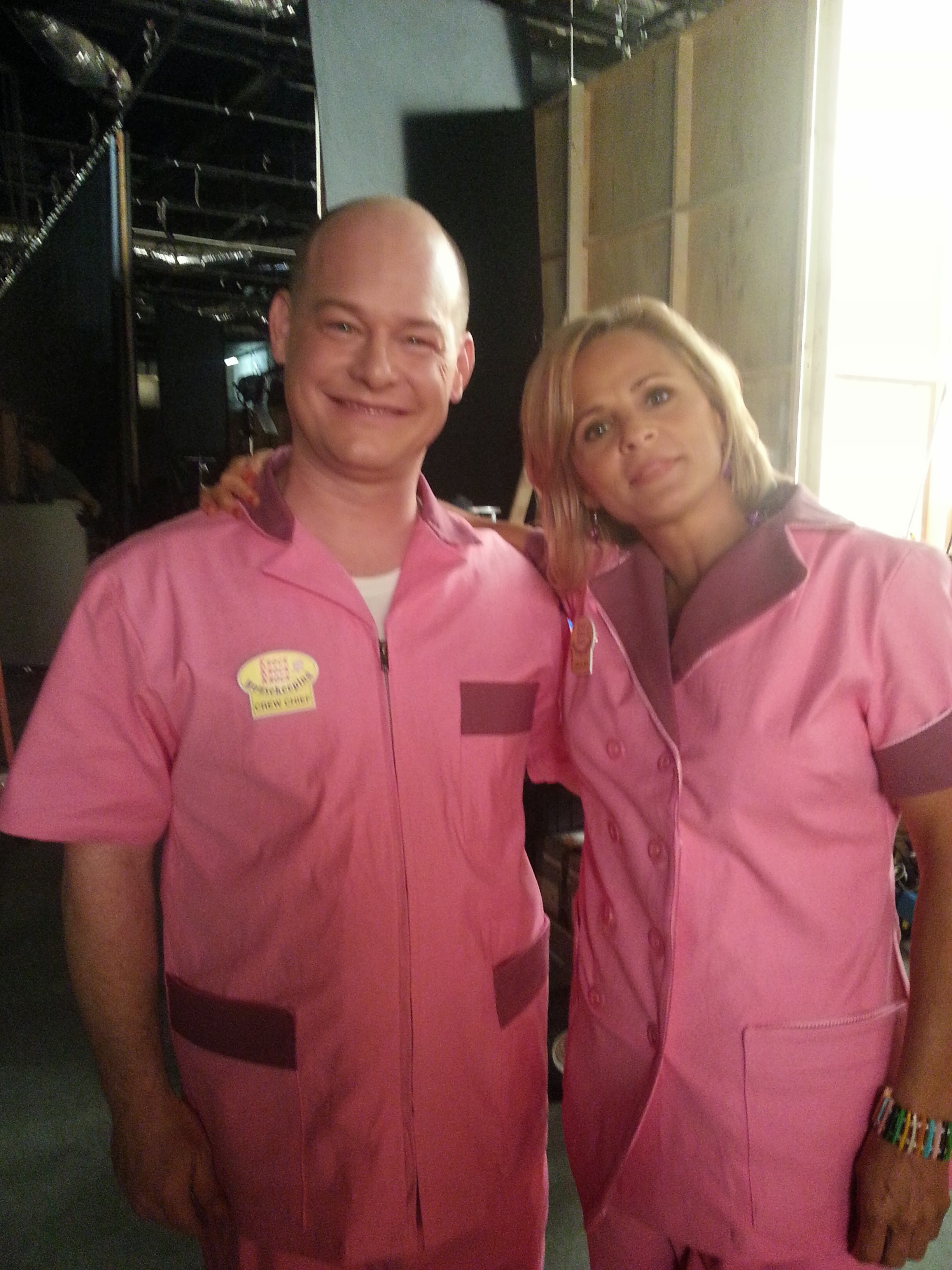 Chris with Amy Sedaris on the set of Raising Hope