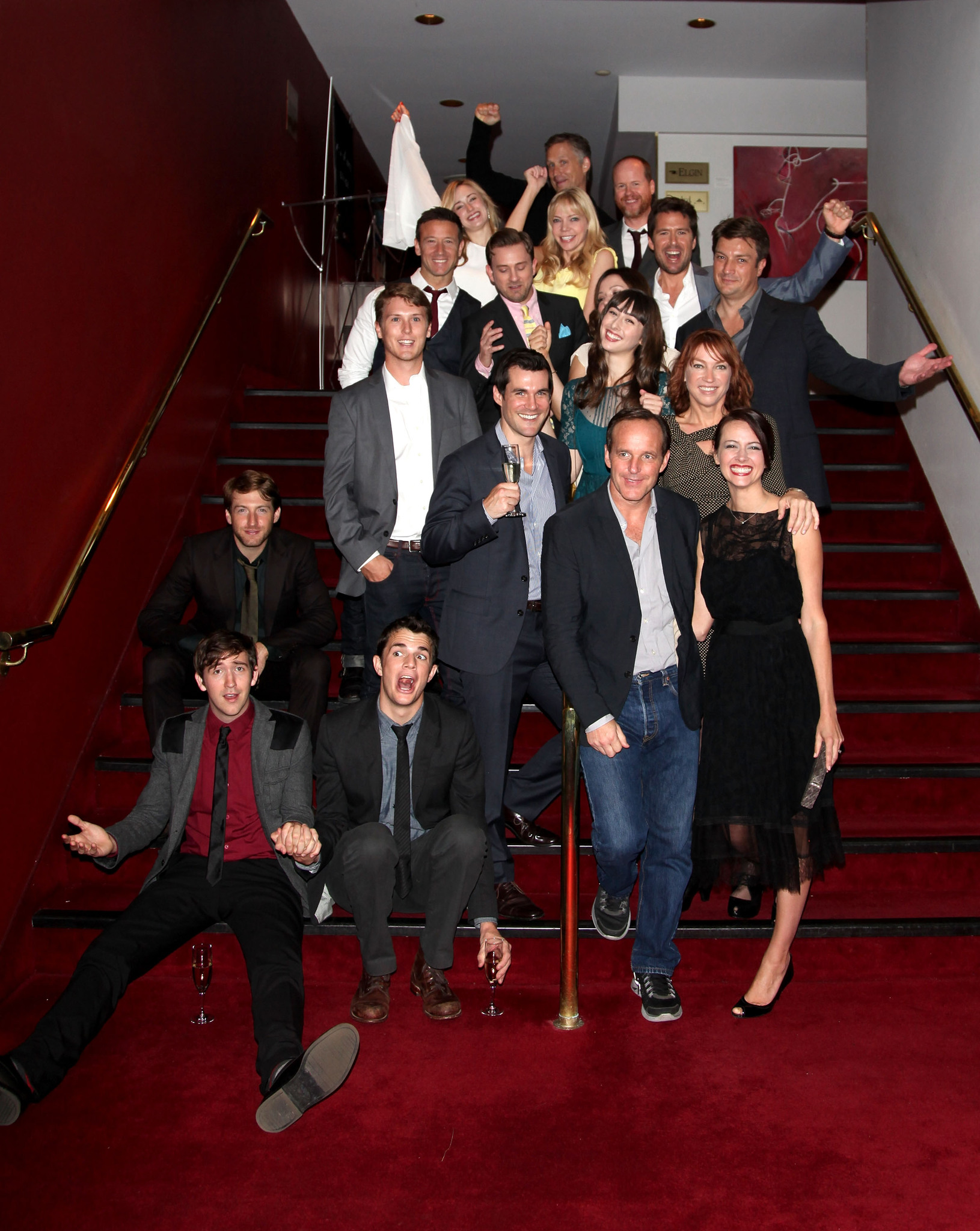 Amy Acker, Clark Gregg, Alexis Denisof, Reed Diamond, Nathan Fillion, Ashley Johnson, Fran Kranz, Sean Maher, Joss Whedon, Riki Lindhome and Kai Cole at event of Much Ado About Nothing (2012)
