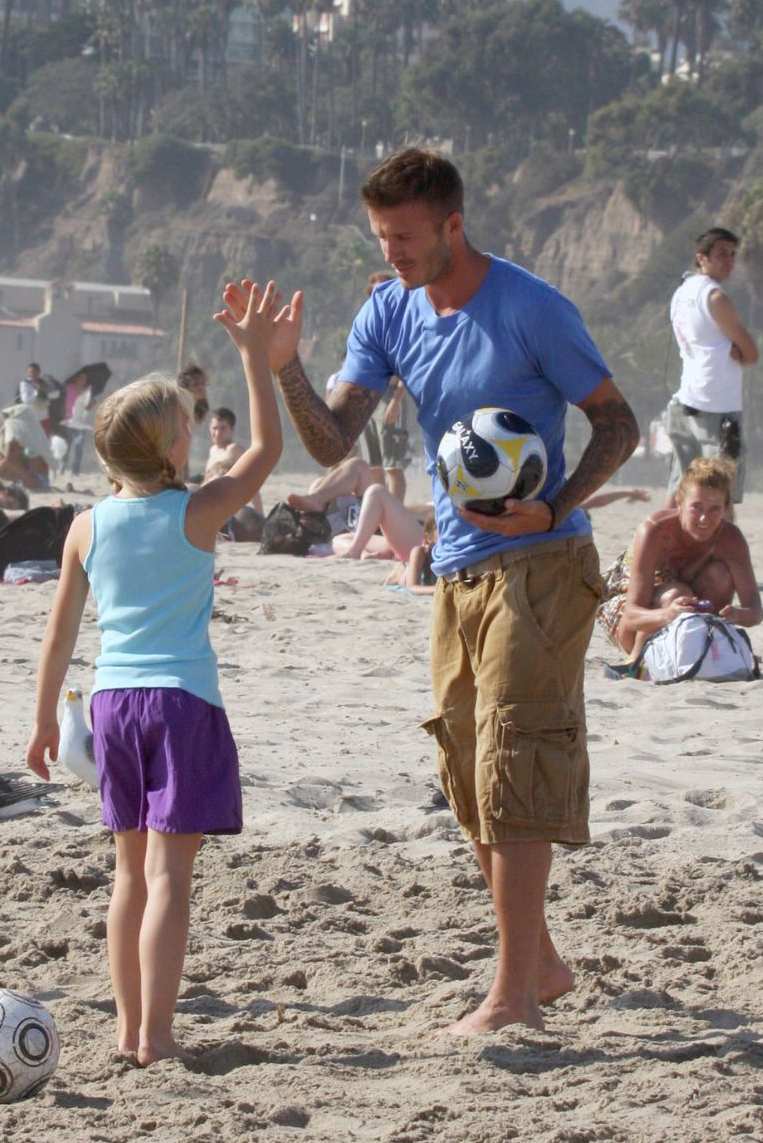 Madison Leisle and David Beckham on set of California Tourism.