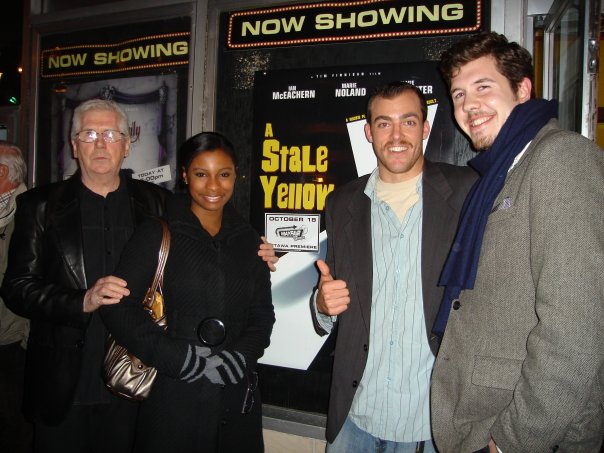 Tim Finnigan with actors Will Somers, Heather-Claire Nortey, and Neville Bell at the 2009 screening of 'A Stale Yellow'.