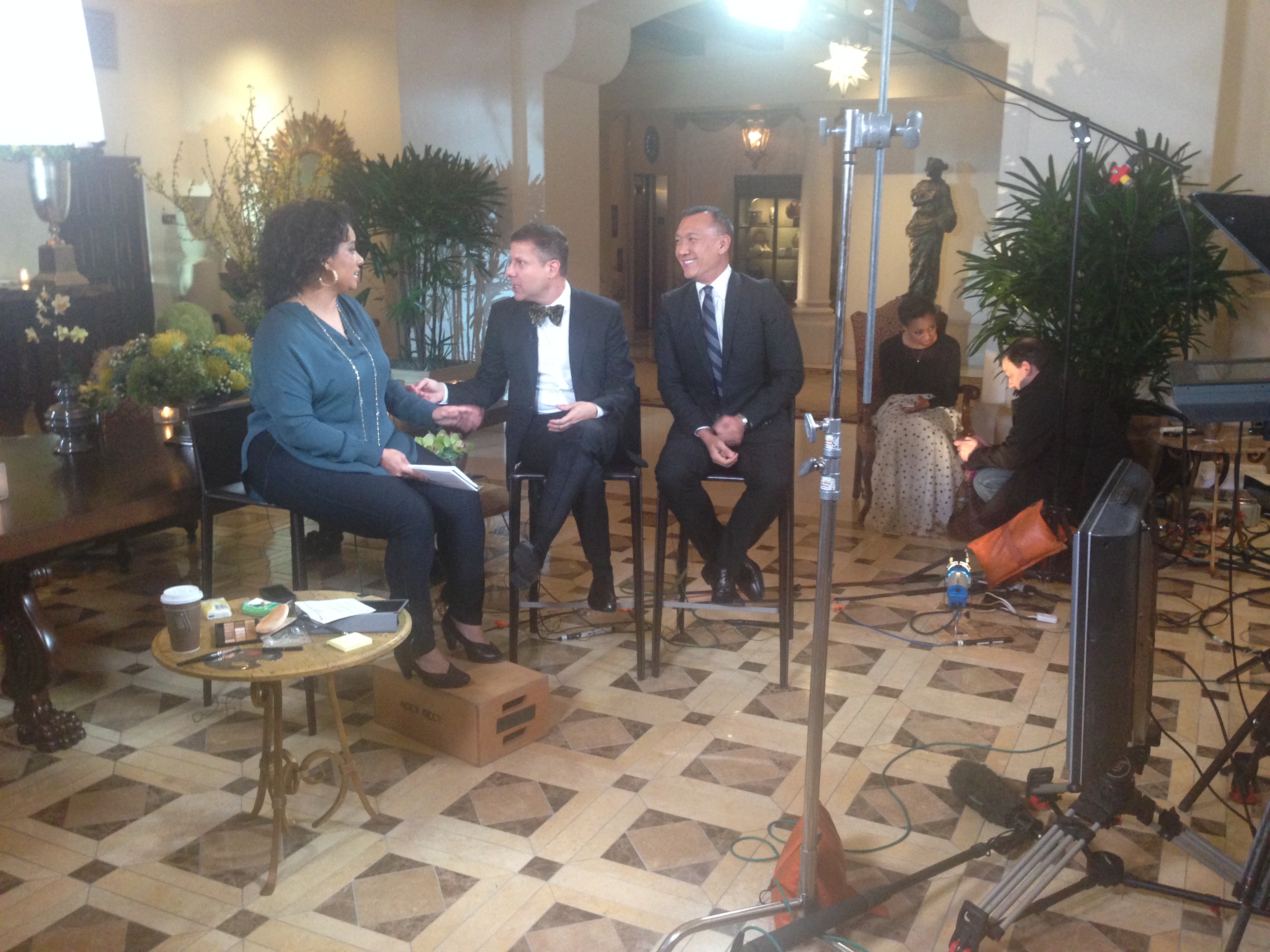 Shooting Live Oscar segment on CNN with Michaela Pereira and Joe Zee from Elle Magazine