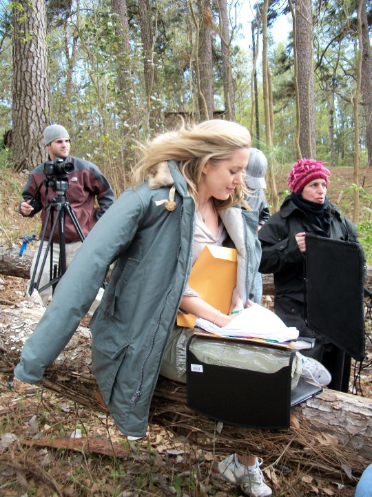 Tammy Barr between takes on set of BackStabber