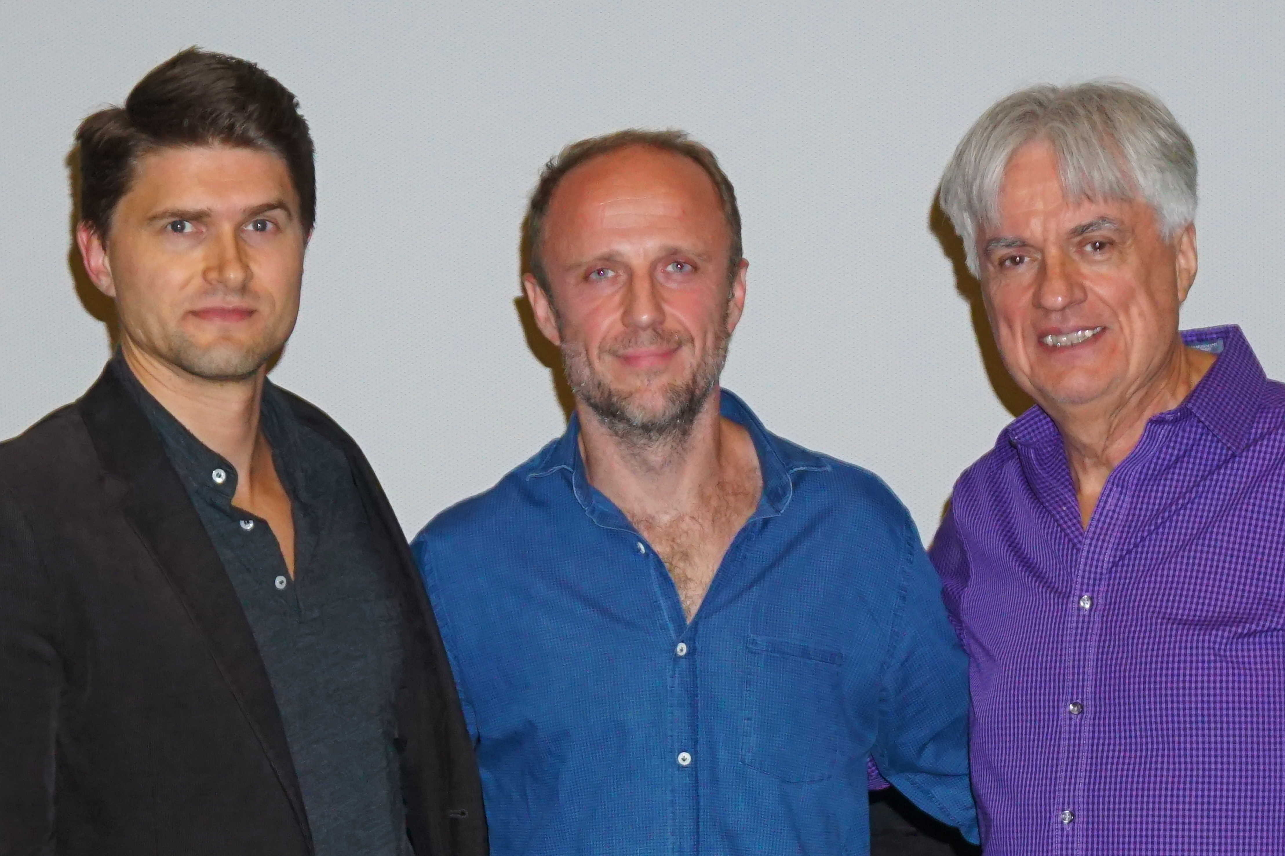 From left: Paul Kowalski (director), Lukasz Simlat (actor), Wladek Juszkiewicz (Polish Film Festival - Director) at a Q&A at the 16th Annual Polish Film Festival