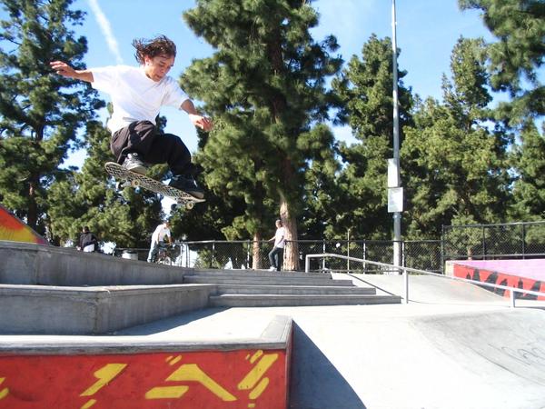 Skateboarding Jumping a huge 3 stair with a 5 foot drop