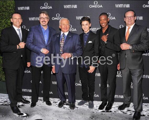 OMEGA And Vanity Fair Celebrate the 45th Anniversary Of The Moon Landing. Brand President USA OMEGA Watches Gregory Swift, producer/writer Vince Gilligan, Colonel Buzz Aldrin, actor Teo Halm, actor Sergio Harford, and OMEGA Vice President Jean-Claud