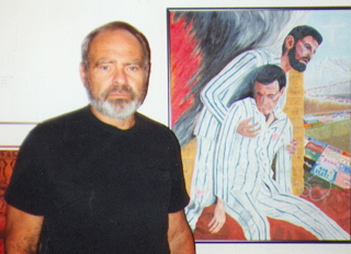 Bob with one of his paintings at a New Orlean's Gallery. It's a tribute to those who have died from aids. Taken in the early to mid 1990's.
