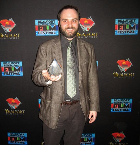 Seth Boggess with the award for BEST SHORT at Beaufort International Film Festival