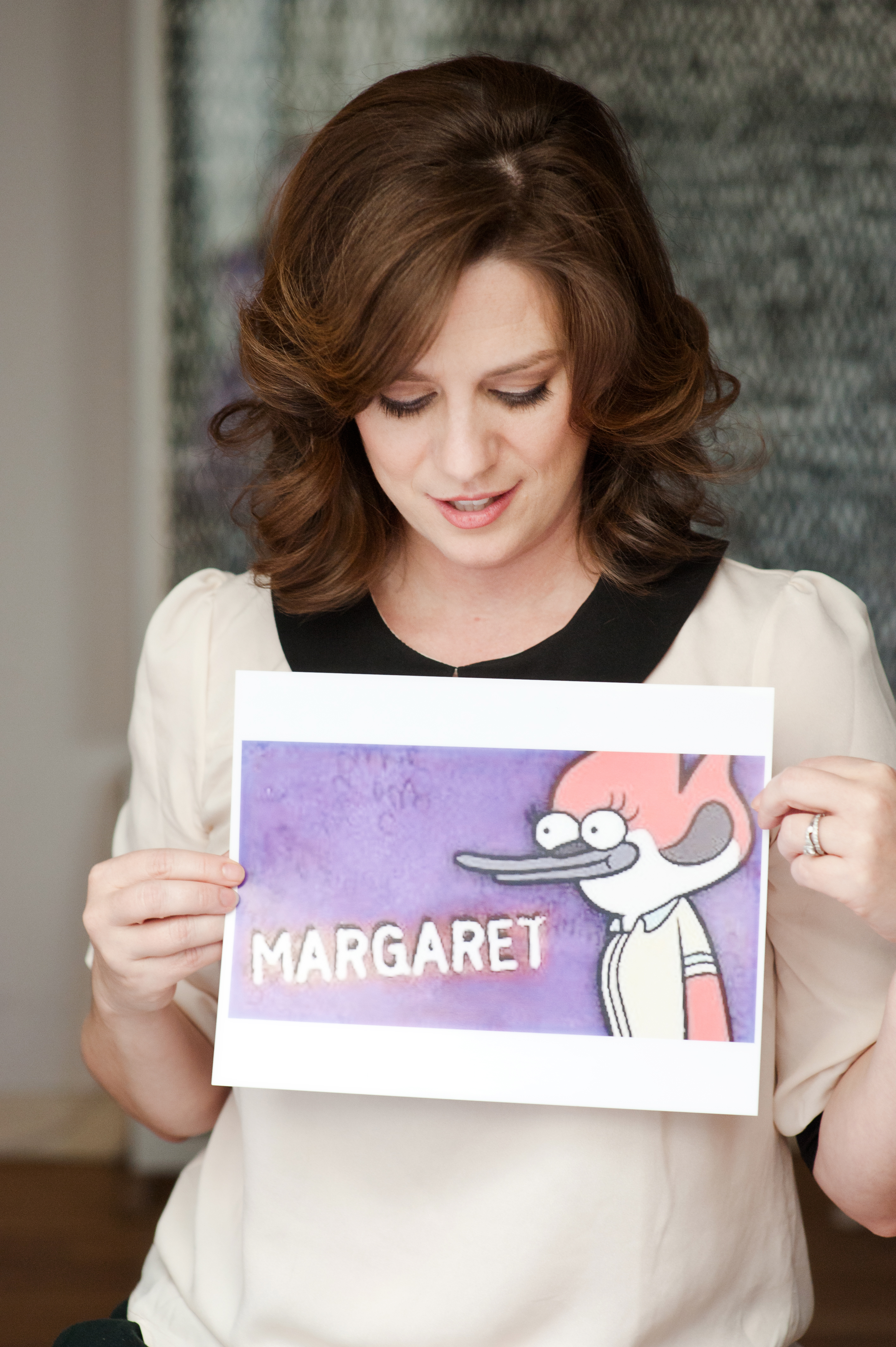 Janie with her cartoon voice character from 'Regular Show,' Margaret.