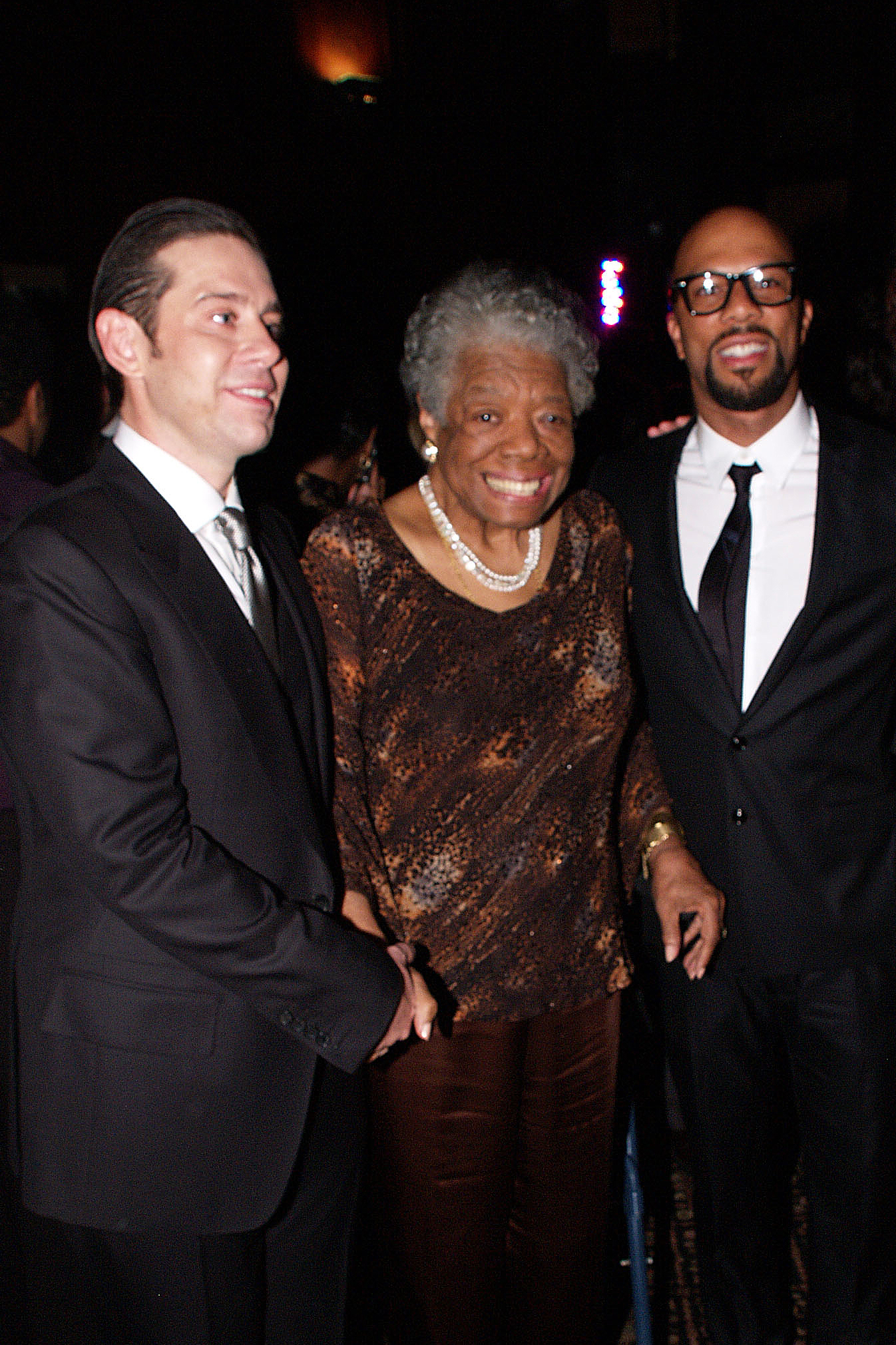 Derek Anderson, Maya Angelou and Common at the Edmont Society Affair benefit.