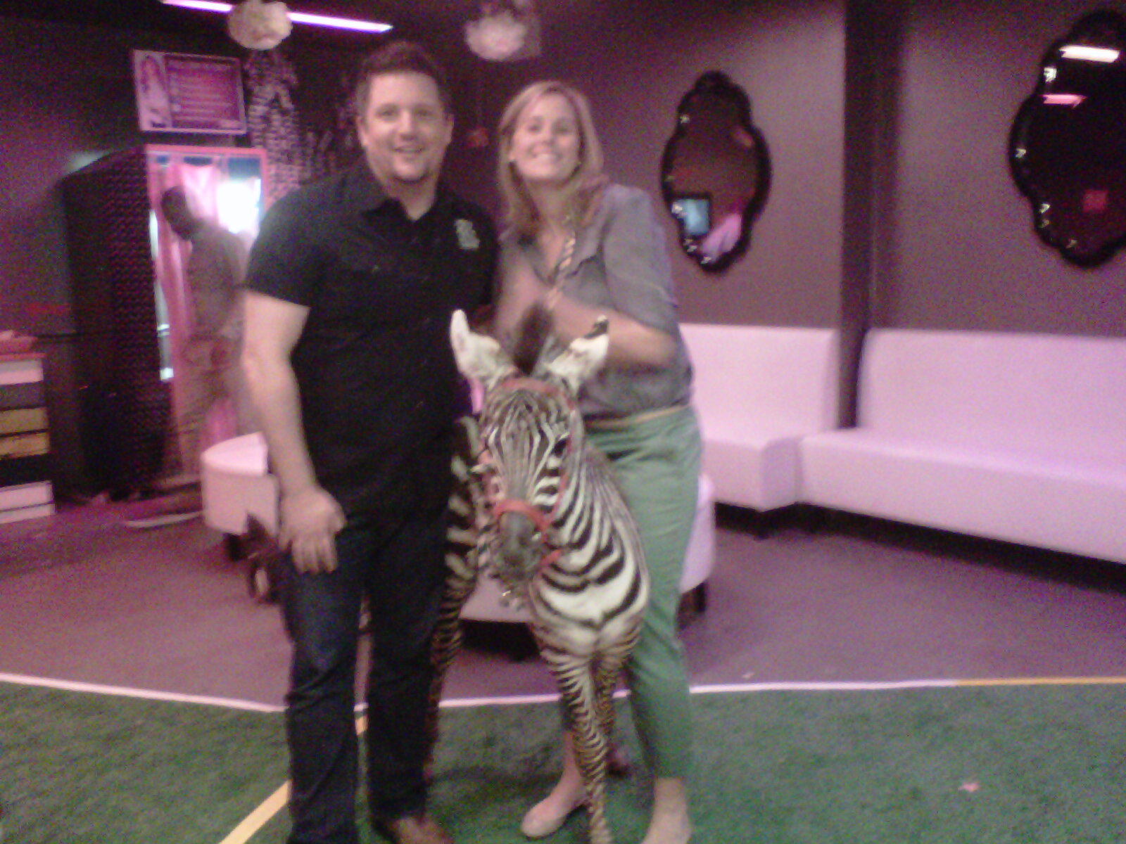 Backstage at the Wendy Williams Show with a zebra.