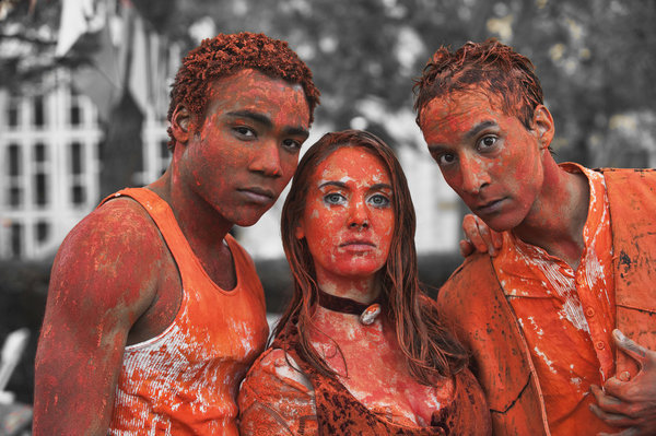 Still of Alison Brie, Danny Pudi and Donald Glover in Community (2009)