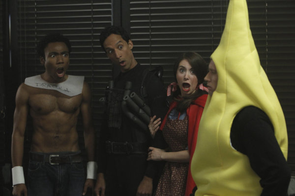 Still of Alison Brie, Danny Pudi and Donald Glover in Community (2009)