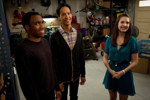 Still of Alison Brie, Danny Pudi and Donald Glover in Community (2009)